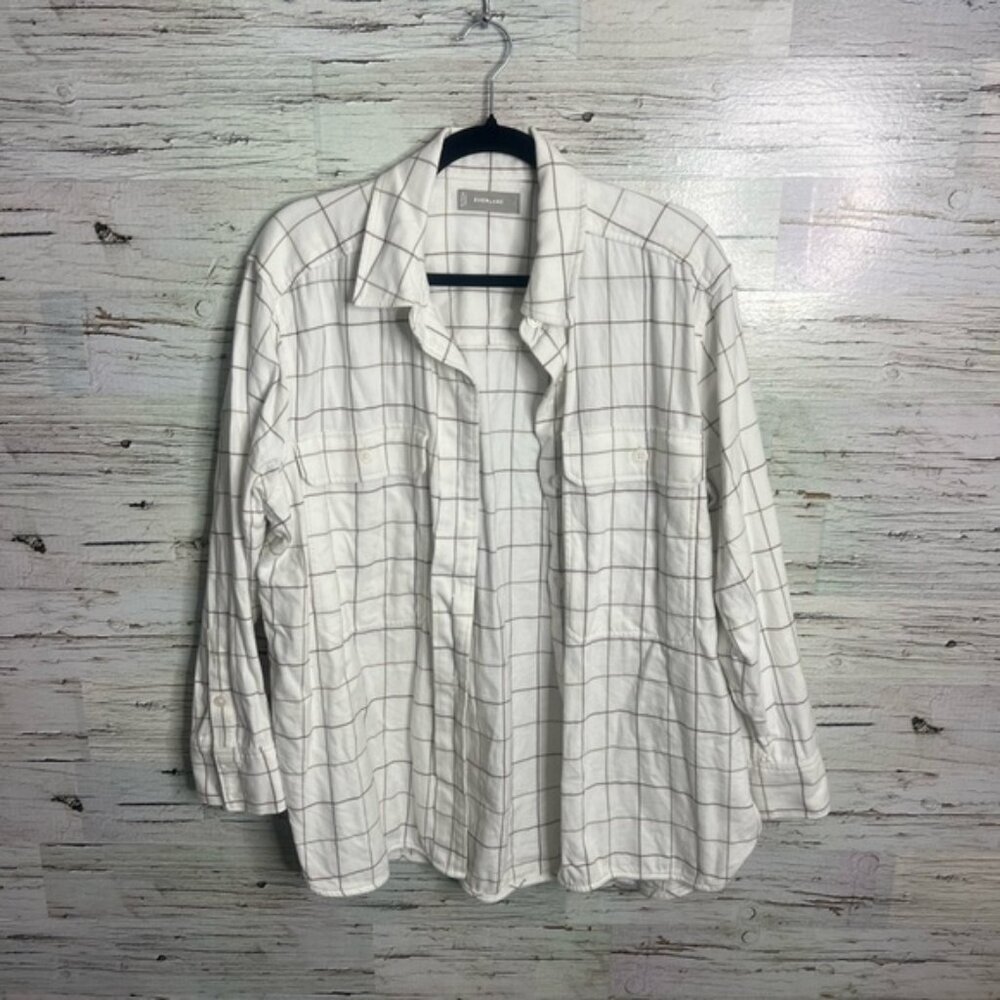 Everlane jacket shirt shacket White Grid Pattern Womens Shirt size large